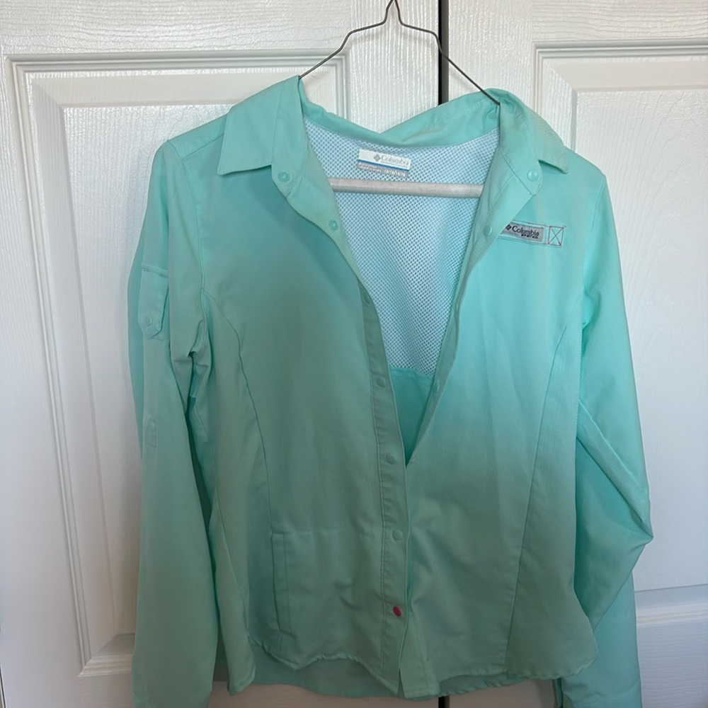 Teal Columbia PFG long sleeve button up! Size child’s 14/16
